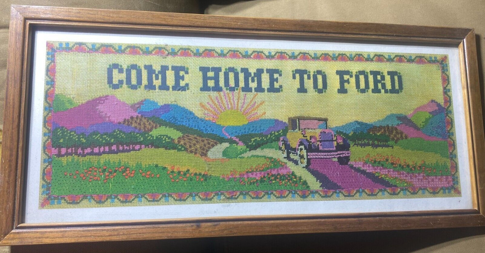 Vintage Needlepoint "Come Home To Ford" - Framed