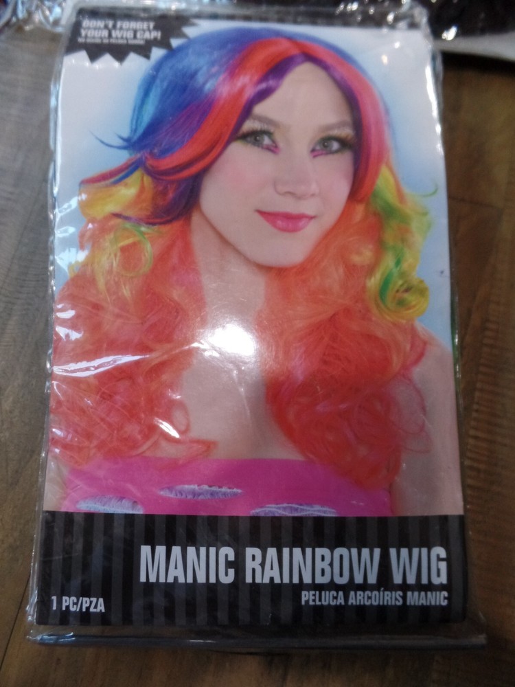 NEW MANIC RAINBOW LONG WIG, ADULT