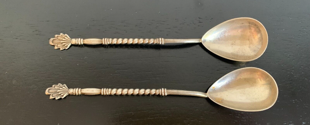 Solid Silver 875 USSR Soviet Ukraine 2 Tea Spoons 5.8" Vintage 43 gr