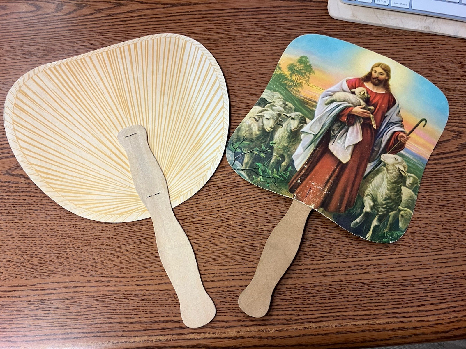 Two Vintage Advertising Paper Fans URBANNA VA Baptist Church W.J. Revere