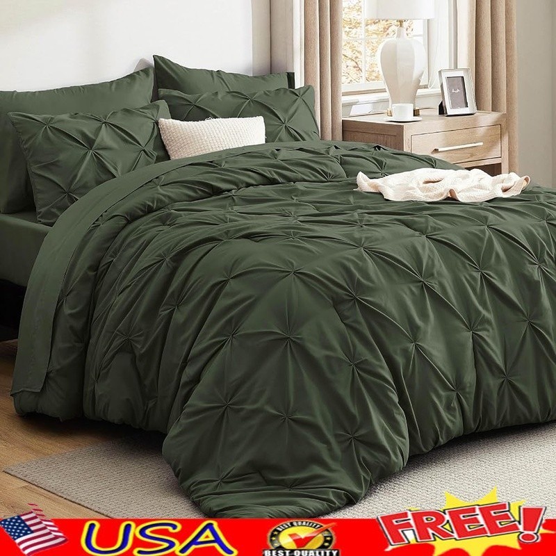 Queen Bedding Set 7 Piece Microfiber Comforter Soft Pillowcases Elegant Decor US