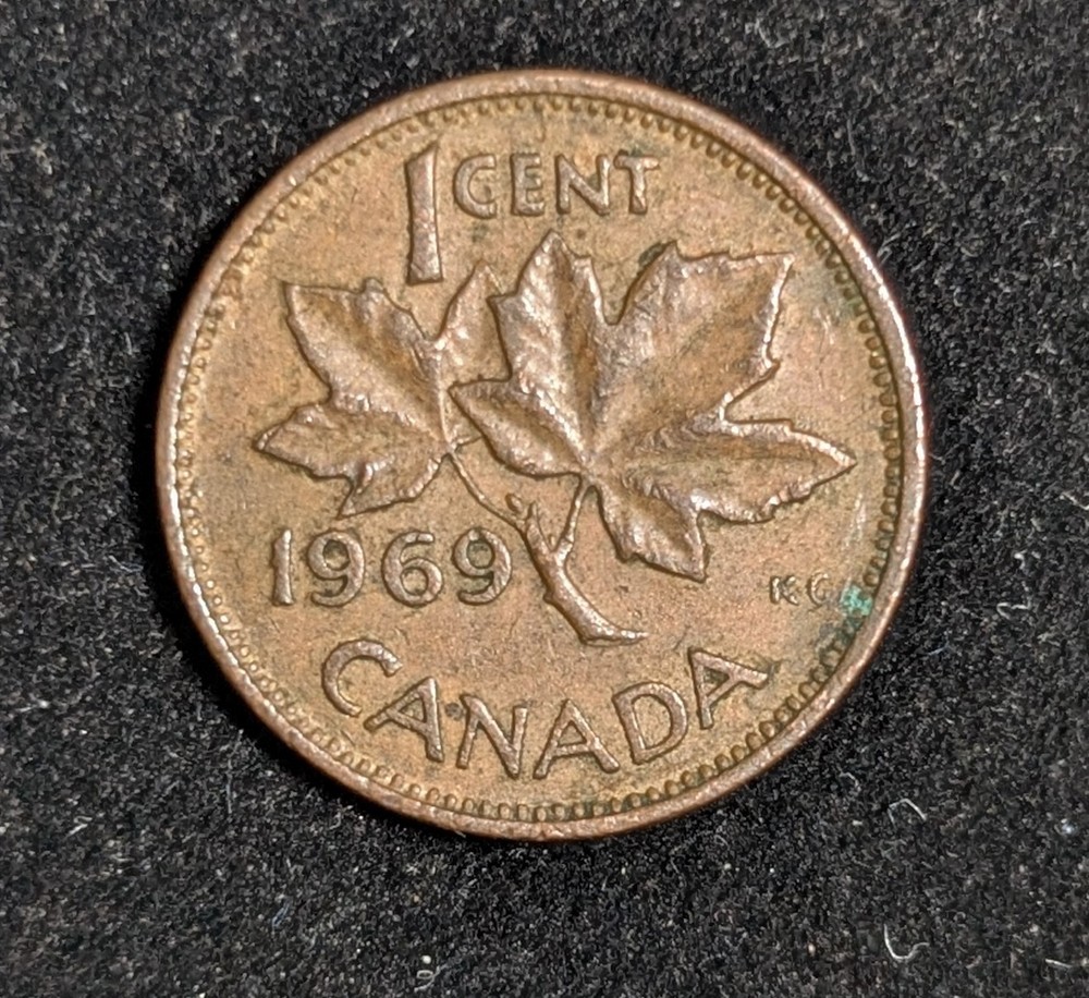 1969 Canada 1 Cent Circulated KM# 59.1 Brown