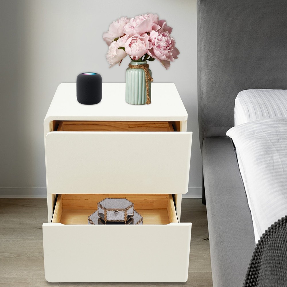 2-Drawer Minimalist Bedside Table, Nightstand with Microfibre Leather Wrap