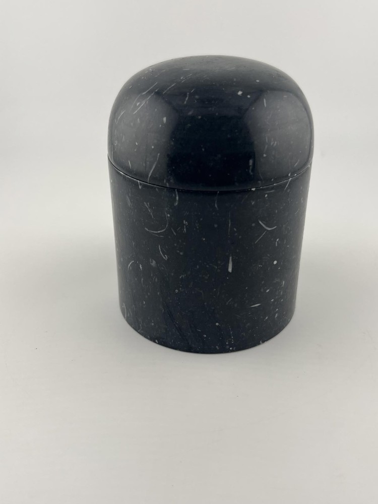 Black Natural Stone Container with Lid Handmade Decorative Storage Jar