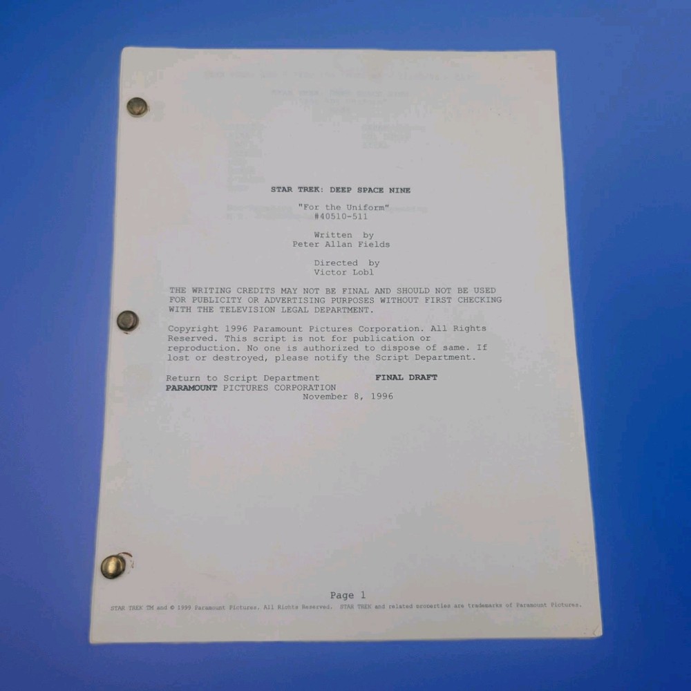 Star Trek Deep Space Nine Script For the Uniform #40510-511 Final Draft 1996
