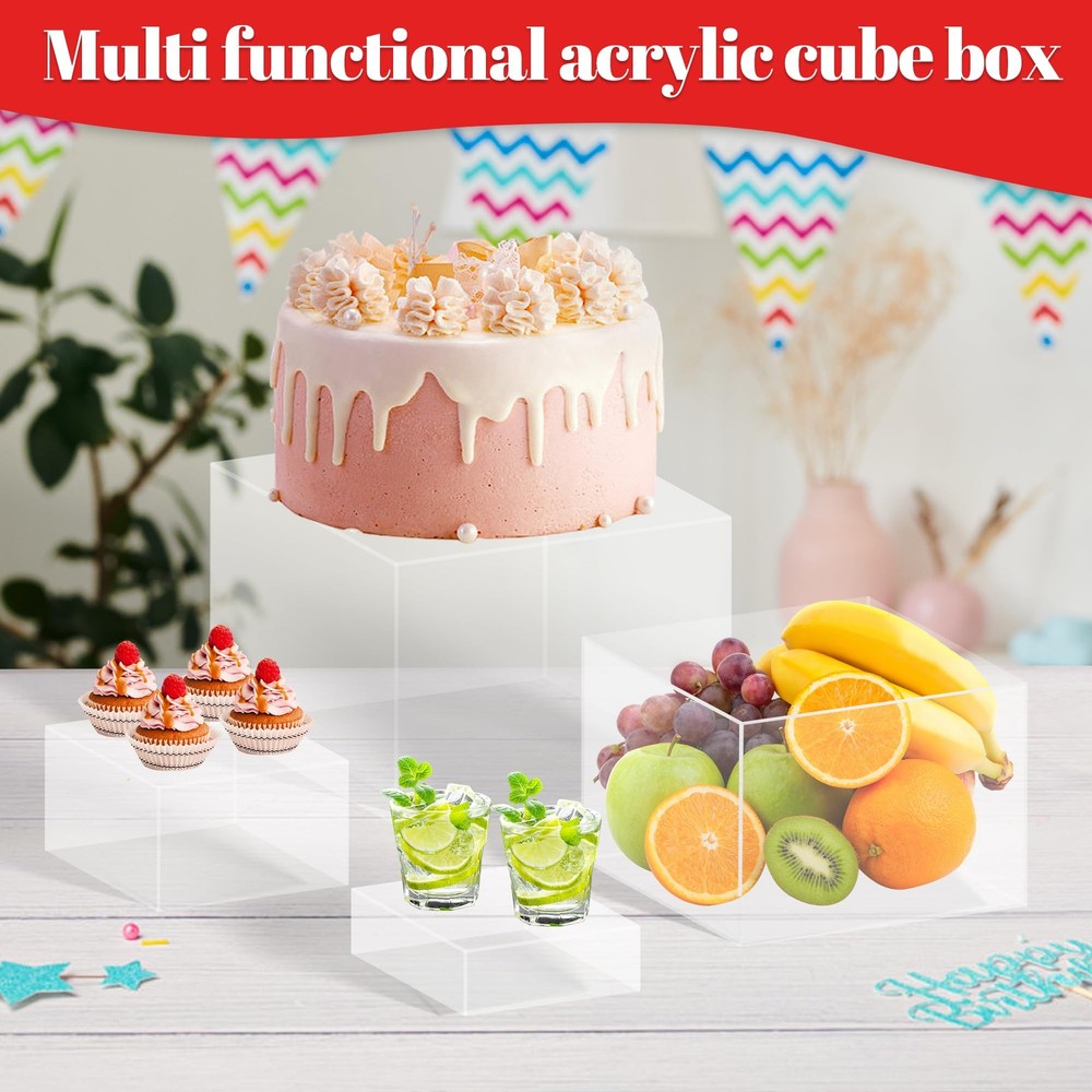 8 Buffet Risers Acrylic Cube Display Stands Risers with Hollow Bottoms Desser...
