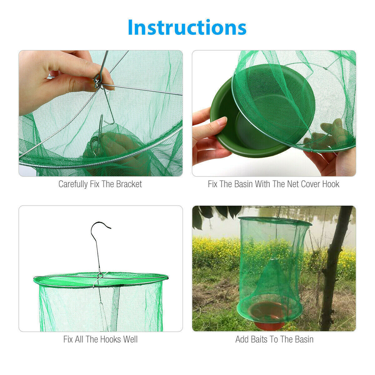 200X Ranch Fly Trap Reusable Hanging Fly Traps Outdoor Flay Catcher Cage Net Lot