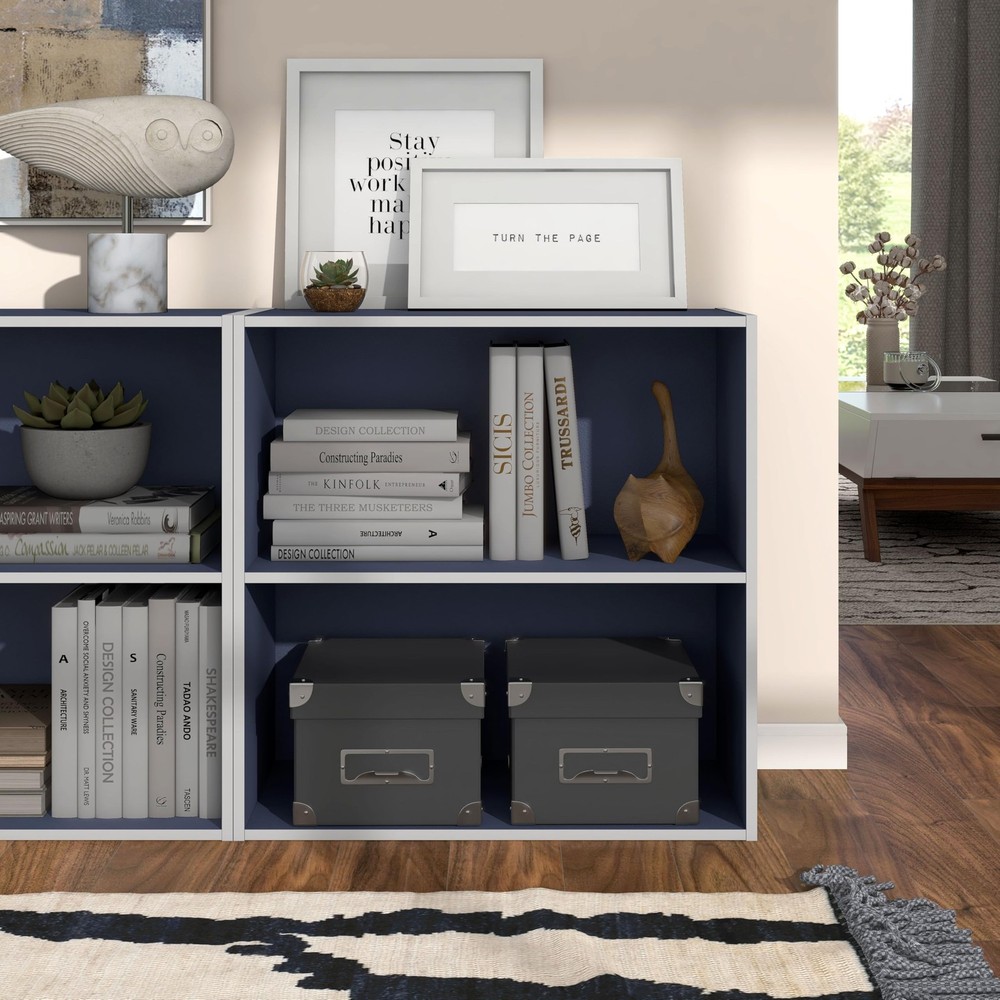 Homes: Inside + Out Apexa 2-Tier Cube Storage Organizer Shelves, Stackable Wood