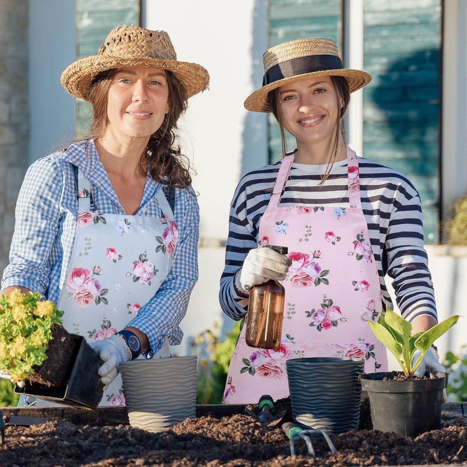 Floral Apron for Women, Adjustable Kitchen Aprons with 2 Pockets Vintage Cute...