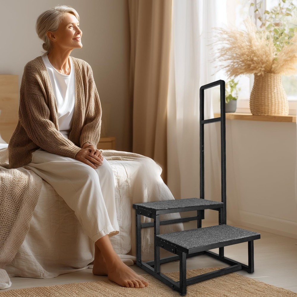 2-Step Stool with Handle for Elderly, Heavy Duty Non-Slip Step Stool for High...