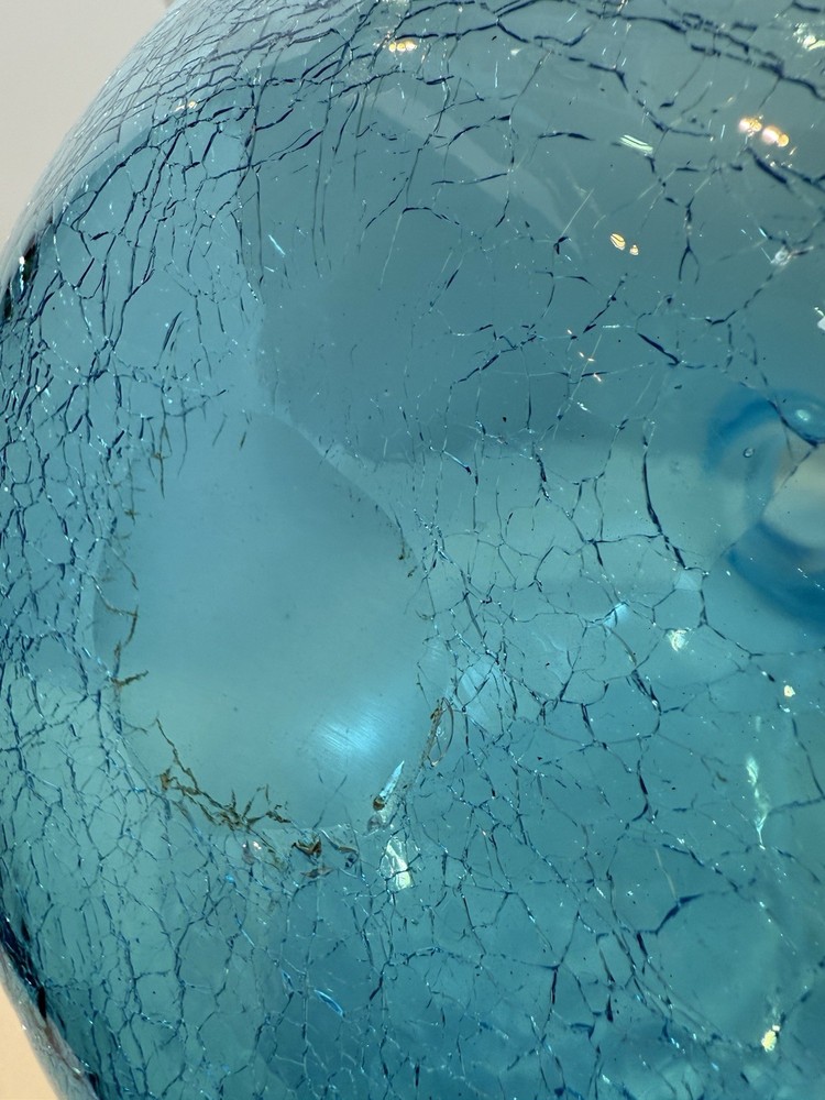 Demijohn Studio Blown Glass bottle Crackled Bottom - LARGE Blue