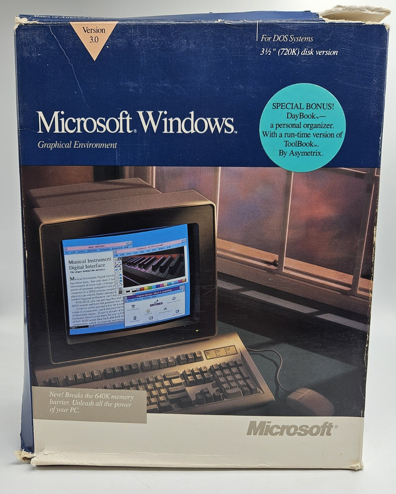 Vintage Microsoft Windows 3.0 Version for DOS Floppy Disk, RARE! Complete