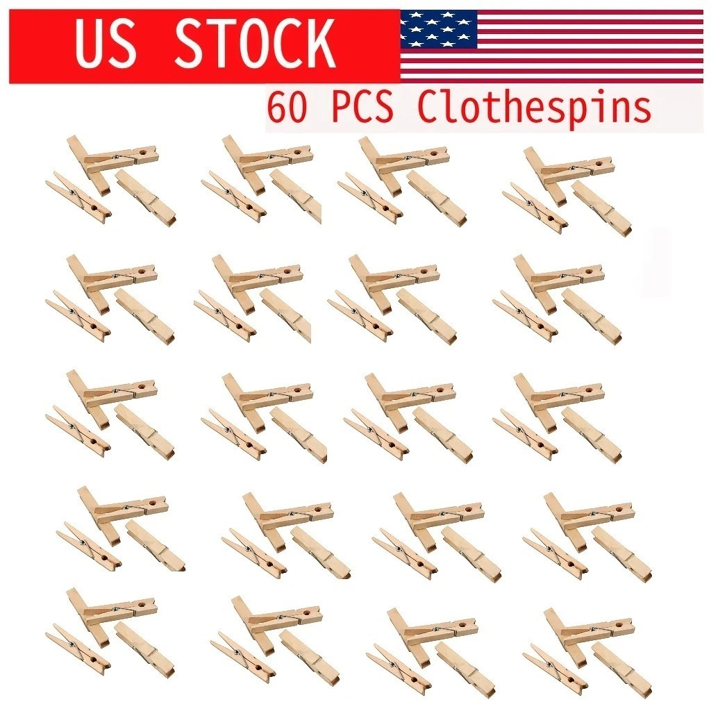 60X Wood Wooden 2 Inch Clothespins Laundry Clothes Pins Crafts Photos Pins US