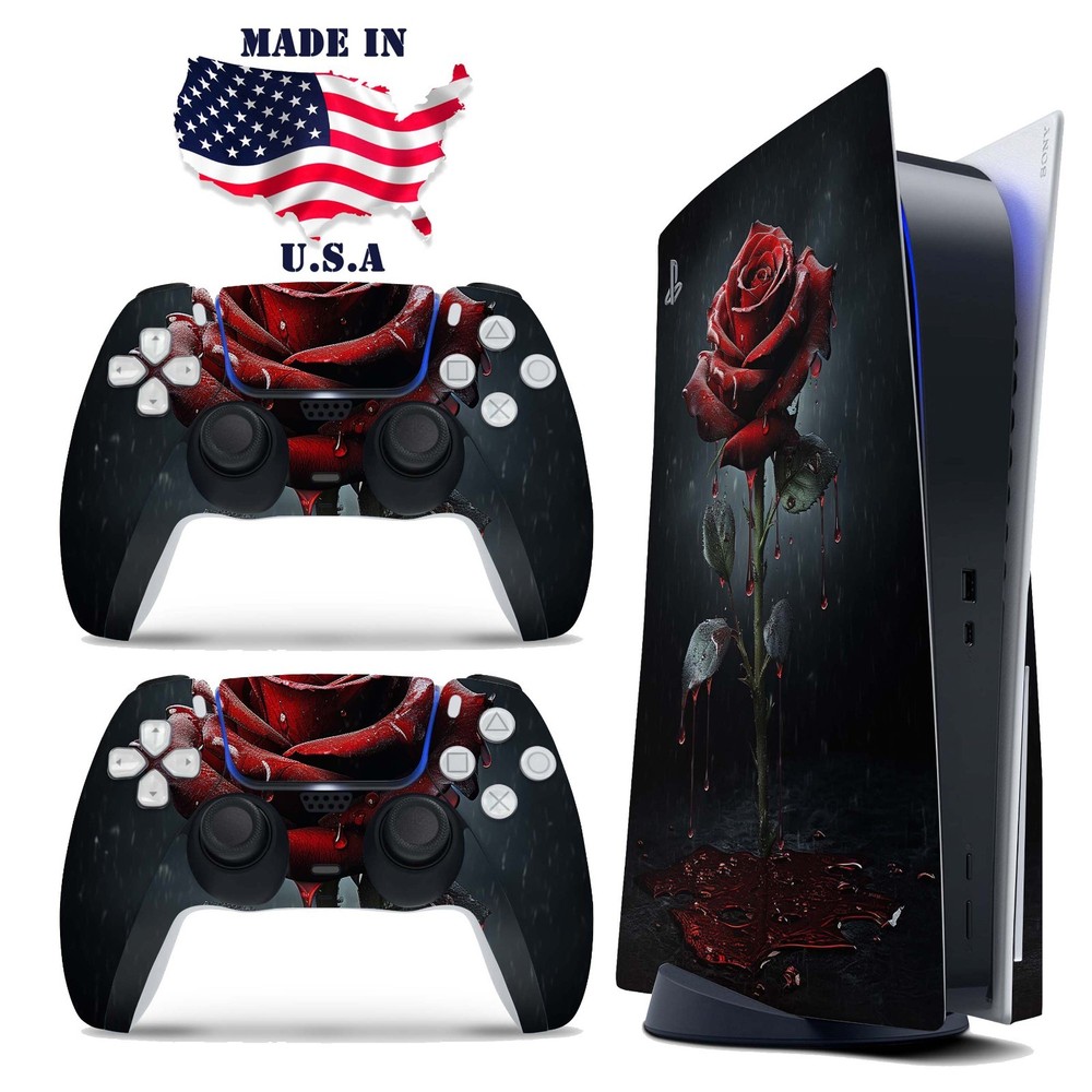 Gothic Red Rose PS5 Console & Controller Vinyl Skin Wrap Decal Set