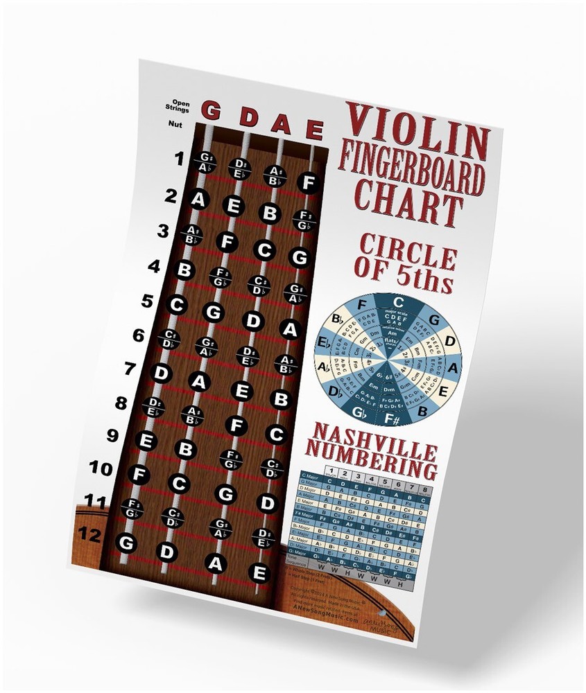 Violin Fiddle Fingerboard Notes Instructional Poster Wall Chart Theory
