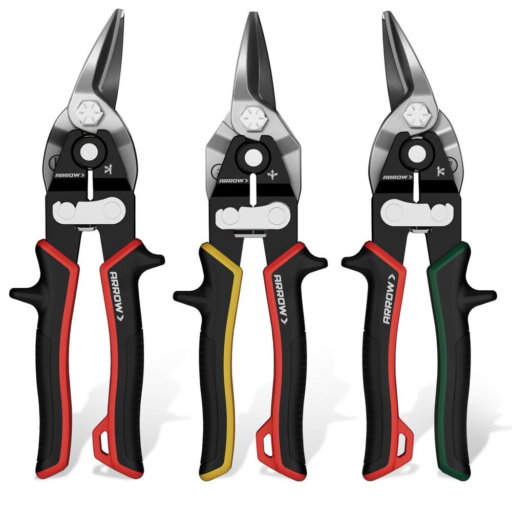 ARROW 3PCS 8" High Leverage Tin Snips Set Left Straight Right Cut Aviation Snips