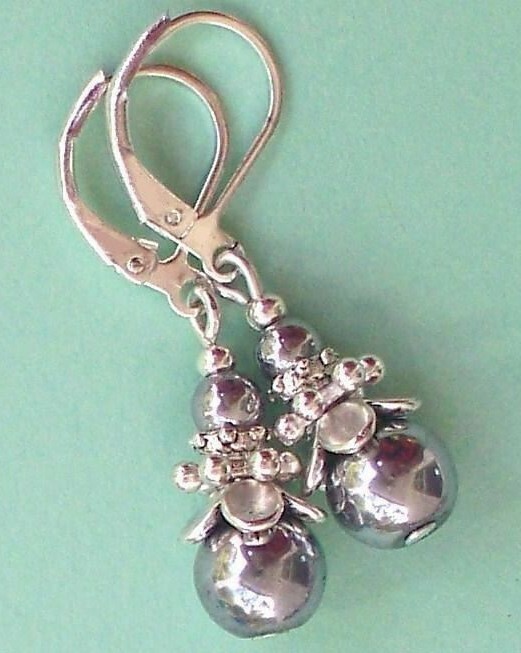 double HEMATITE Silver color drops LEVERBACK handcrafted Silver Pl