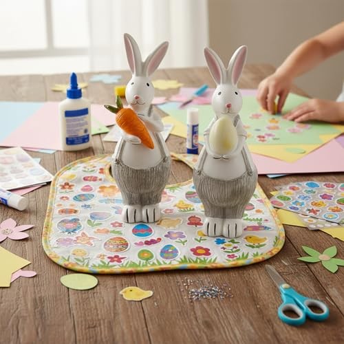 Resin Easter Bunny Decor, Adorable Mini Bunny Figurine with Carrot and Overalls