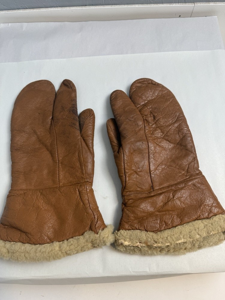 Vtg WW2 Era Military Leather Gunner Gloves Trigger Finger Size/Origin Unknown