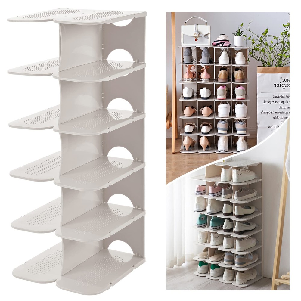 6-Tier Narrow Shoe Rack for Small Entryways, Space-Saving Adjustable Stackabl...