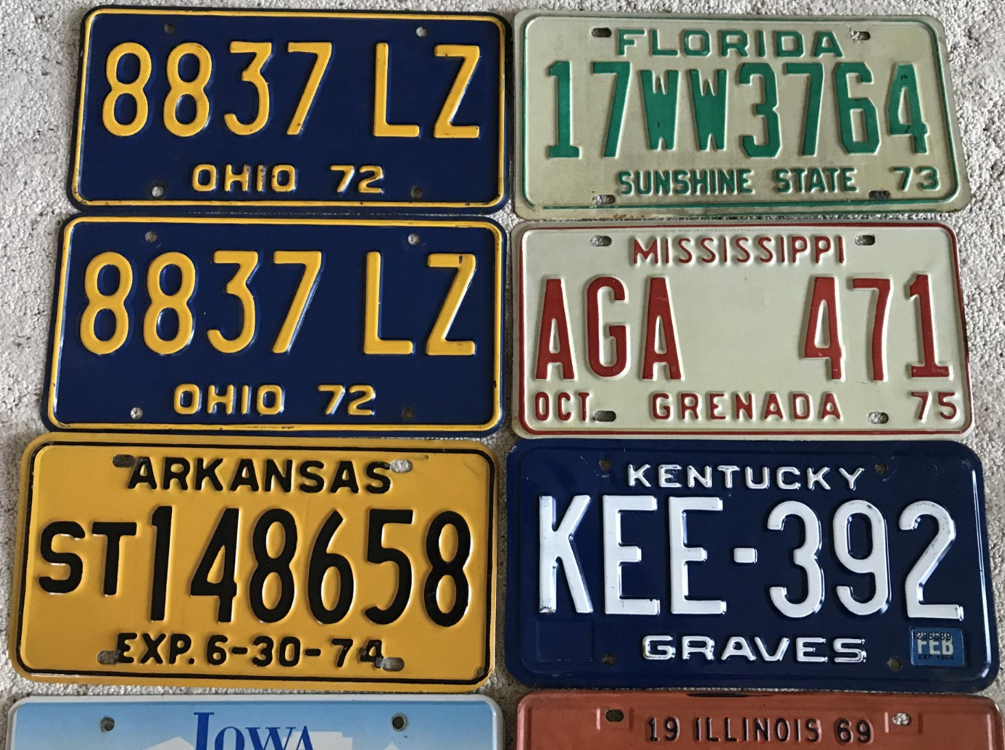 Lot of 10 Ohio Florida Arkansas Kentucky Iowa Illinois MS License Plates