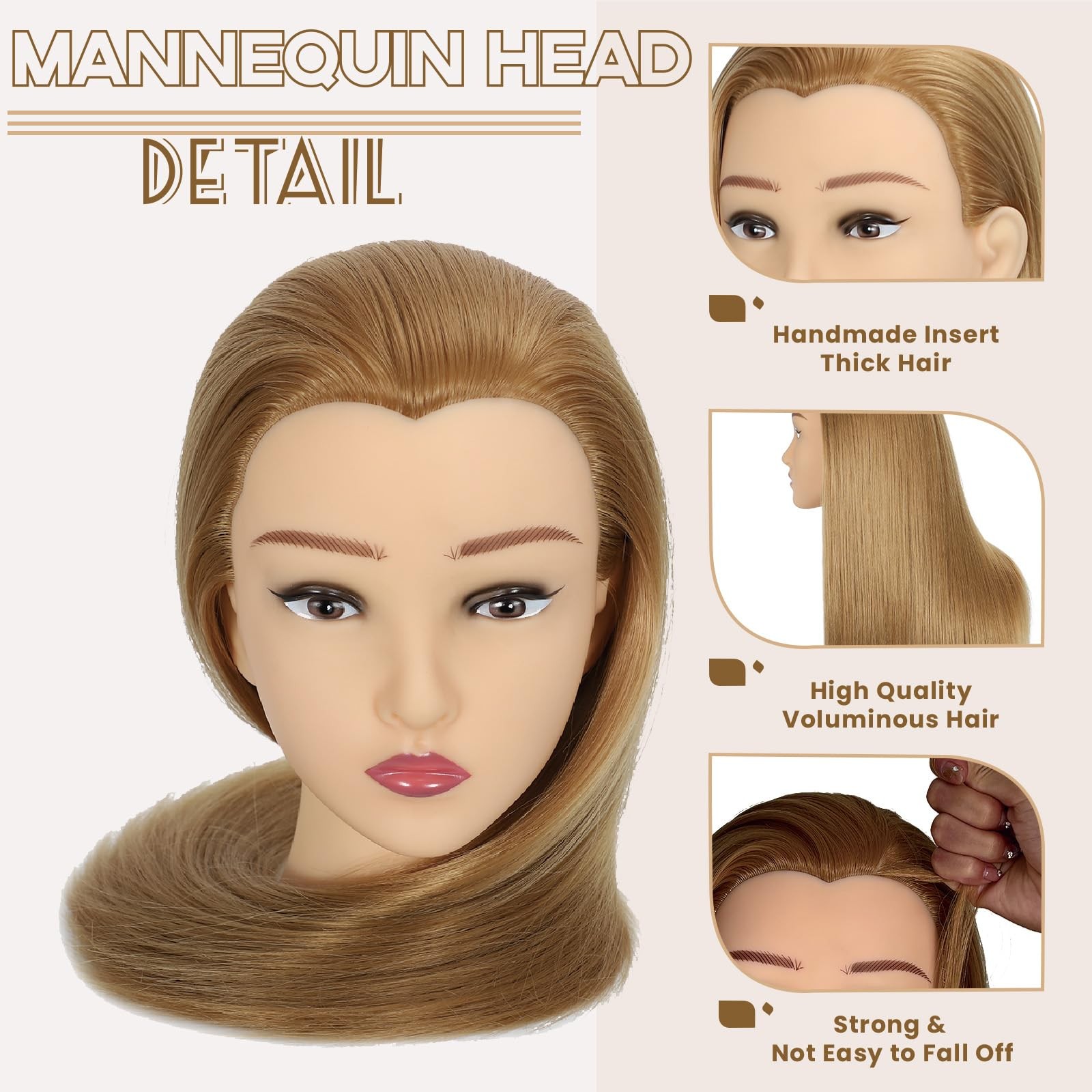Mannequin Head 80% Human Hair 28“ Cosmetology Manikin Doll 26-28 Inch, blonde
