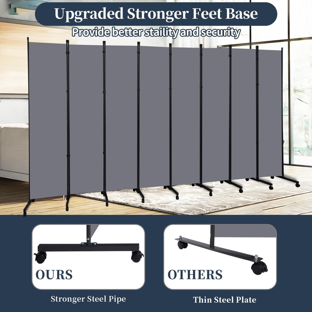 Folding Room Divider with Lockable Wheels - 176'' Privacy Screen Panel