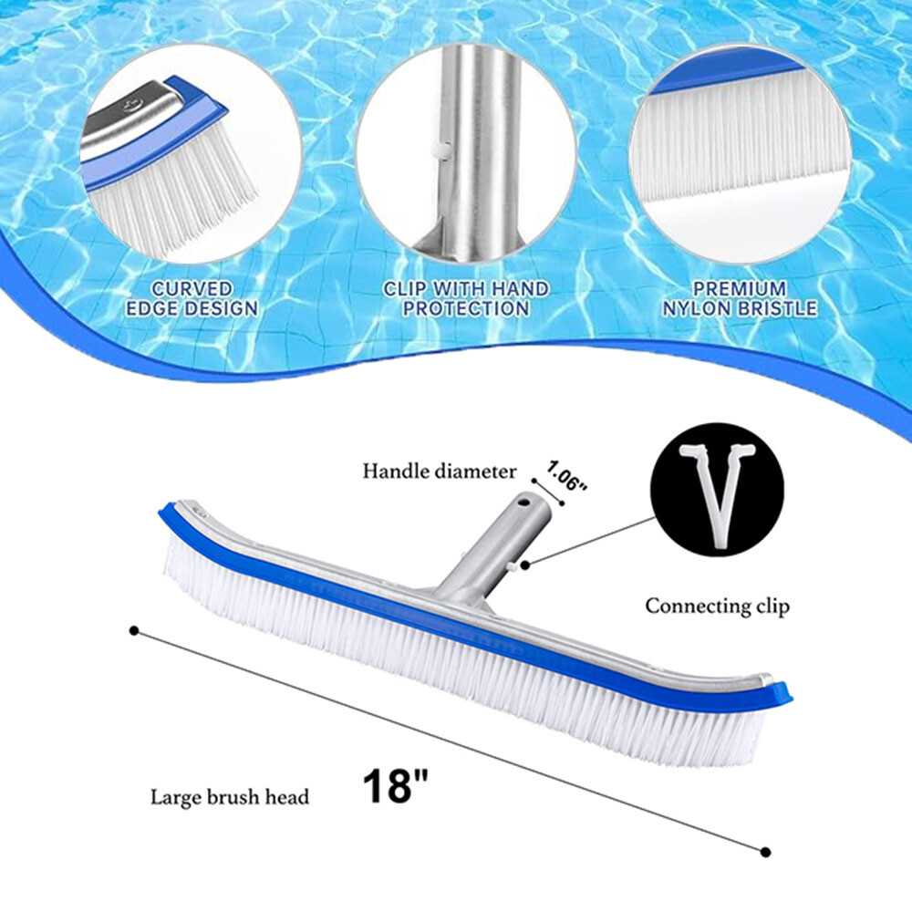 Pool Cleaning Brush Head 18" - Reinforced Frame, Efficient Debris Removal