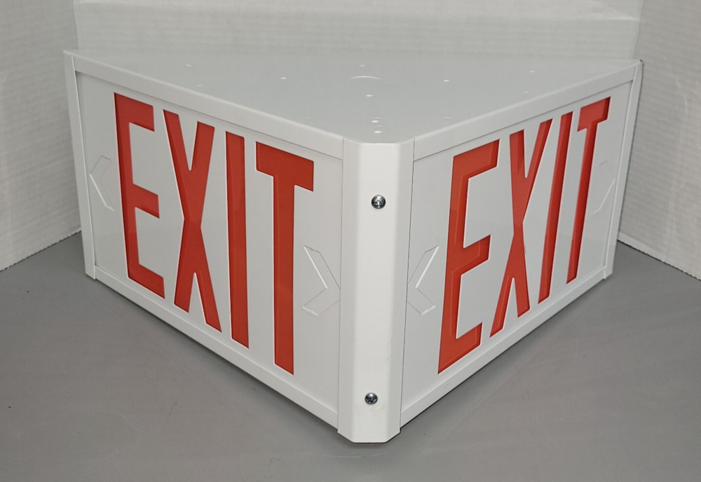 Siltron Triangular Exit Sign 199-7909SIL, T2-L-RW-EM AC-Powered, 120V (M15)