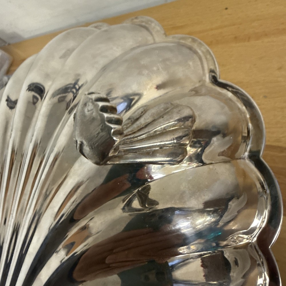 Vtg Sheffield Silver Plated Clam Shell Serving Dish - Scallop - 11” X 11” - LOOK