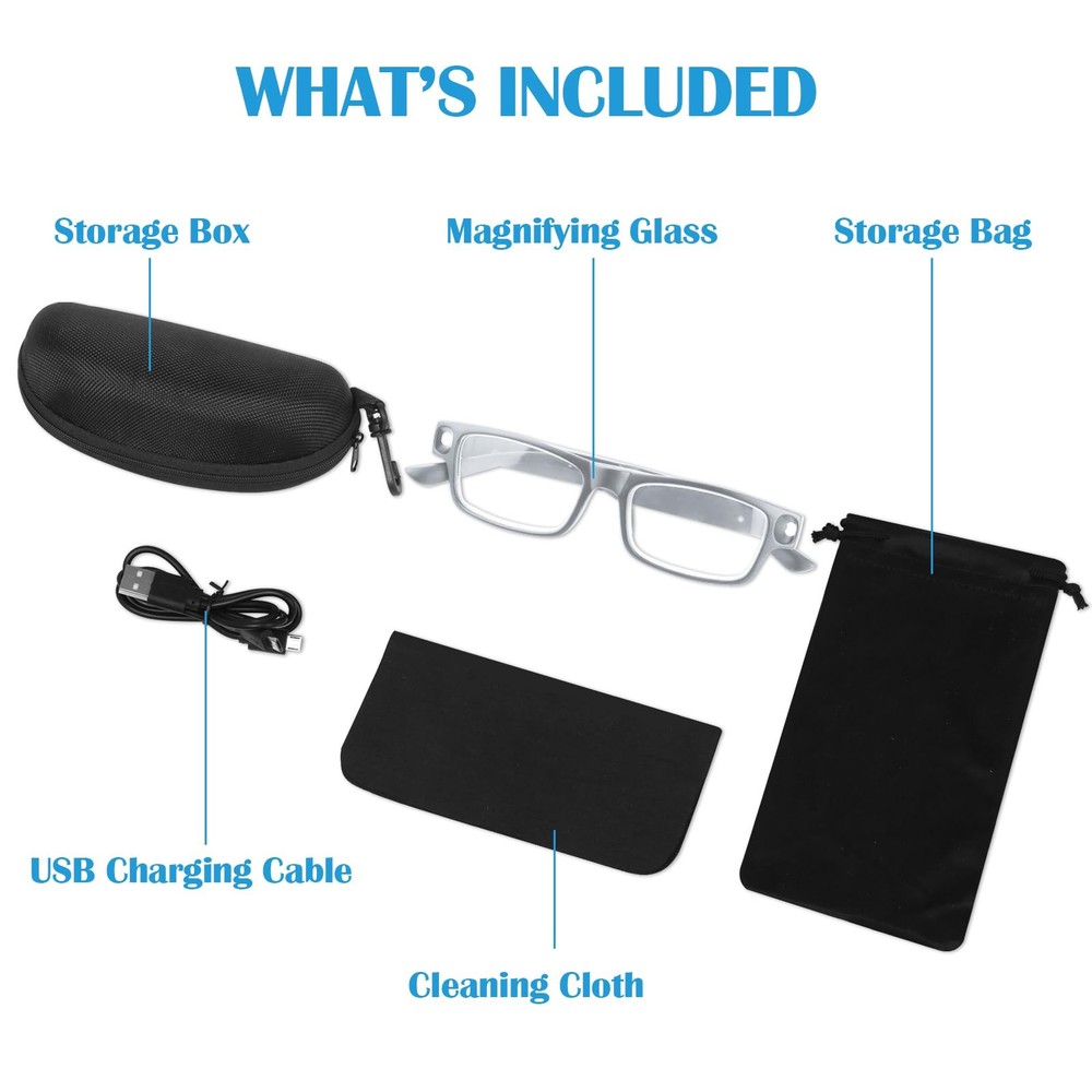 200% Magnifying Glasses with Light,USB Rechargeable Lighted Magnifying Eyewea...