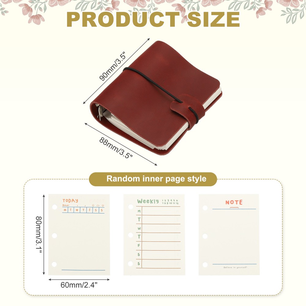 A9 Leather Journal 3 Ring Notebook Binder Planner Loose Leaf, Red