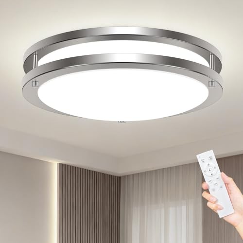 Flush Mount LED Ceiling Light with Remote, 10inch-1Pack Brushed Nickel