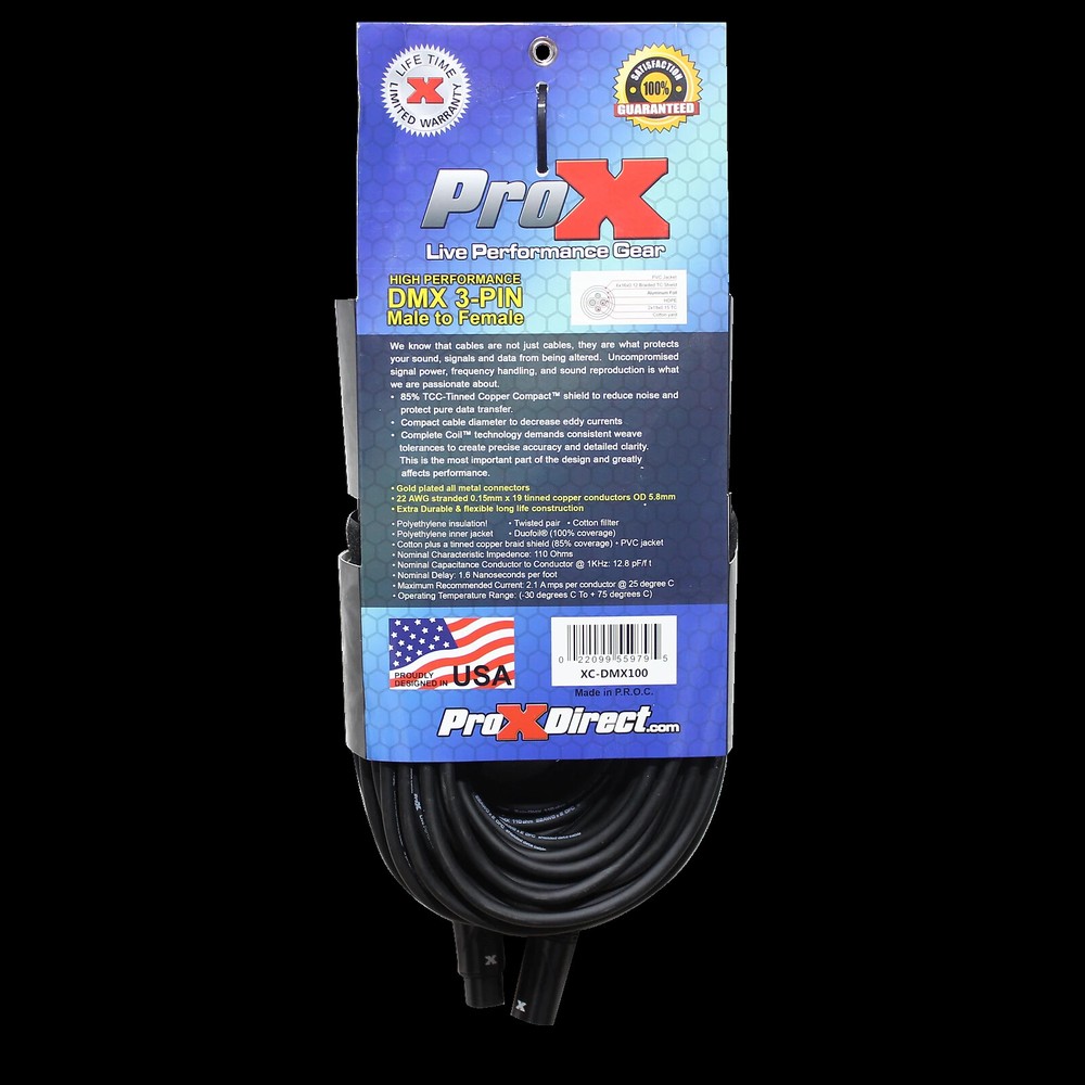 5 ProX 3 Pin 100 ft DMX High Performance Lighting Cable - DJ Data Cable