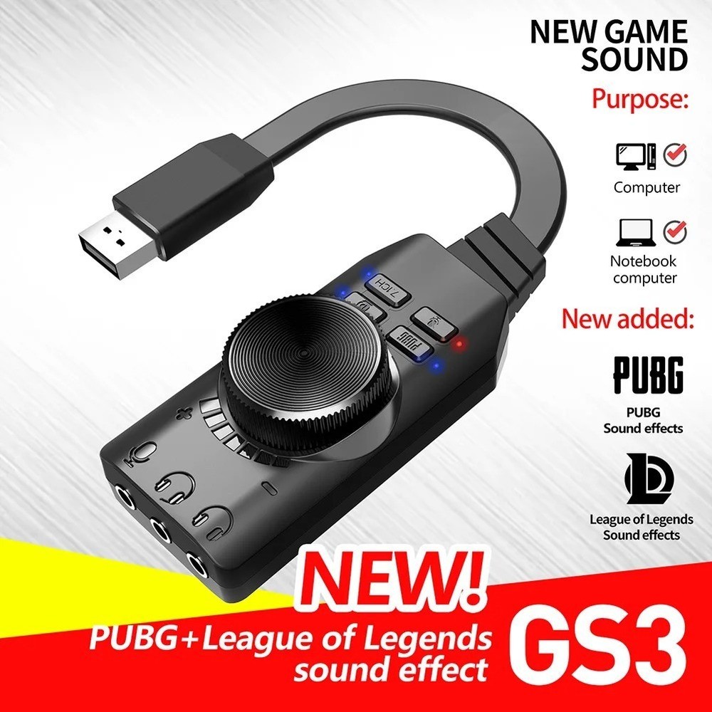 External Sound Card USB 7.1 Channel To Audio Jack Adapter With Volume Control PC