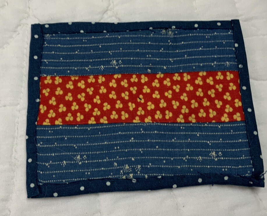 Vintage Antique Patchwork Doll Quilt, Mini, Rectangles, Early Calicos, Blue, Red