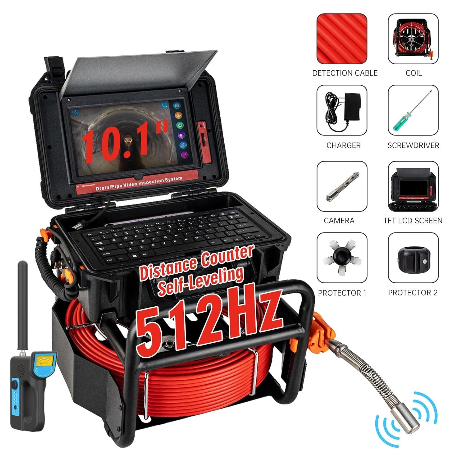 91.5m/300ft 10.1" Sewer Camera Pipe Inspection Camera 512Hz Locator