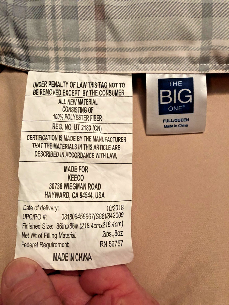 Kohl's The Big One Blue & Tan Plaid Pattern Reversible Full/Queen Comforter 82"