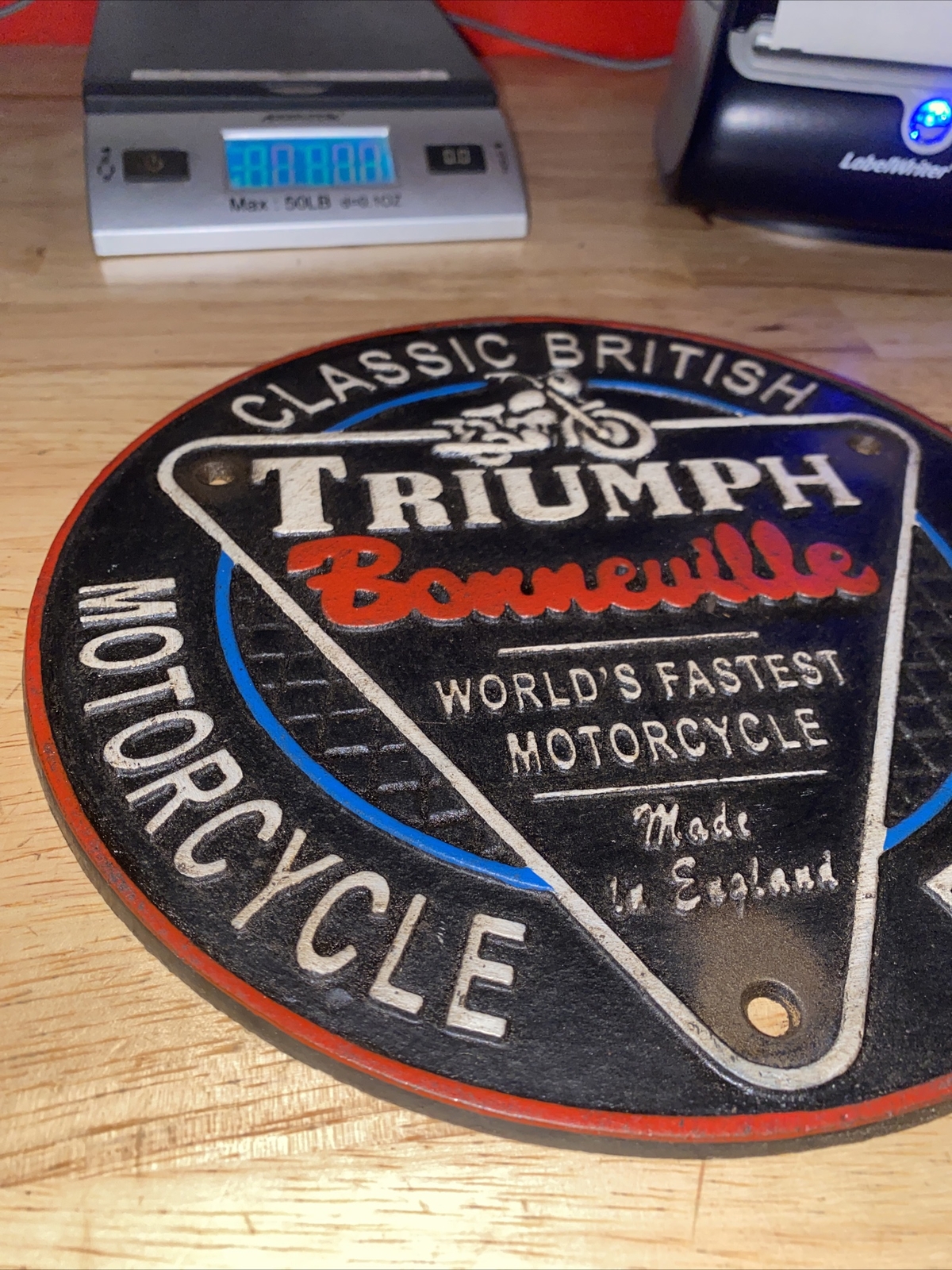 Triumph Motorcycles Sign Plaque Cast Iron Patina Fatboy Biker Indian Collector