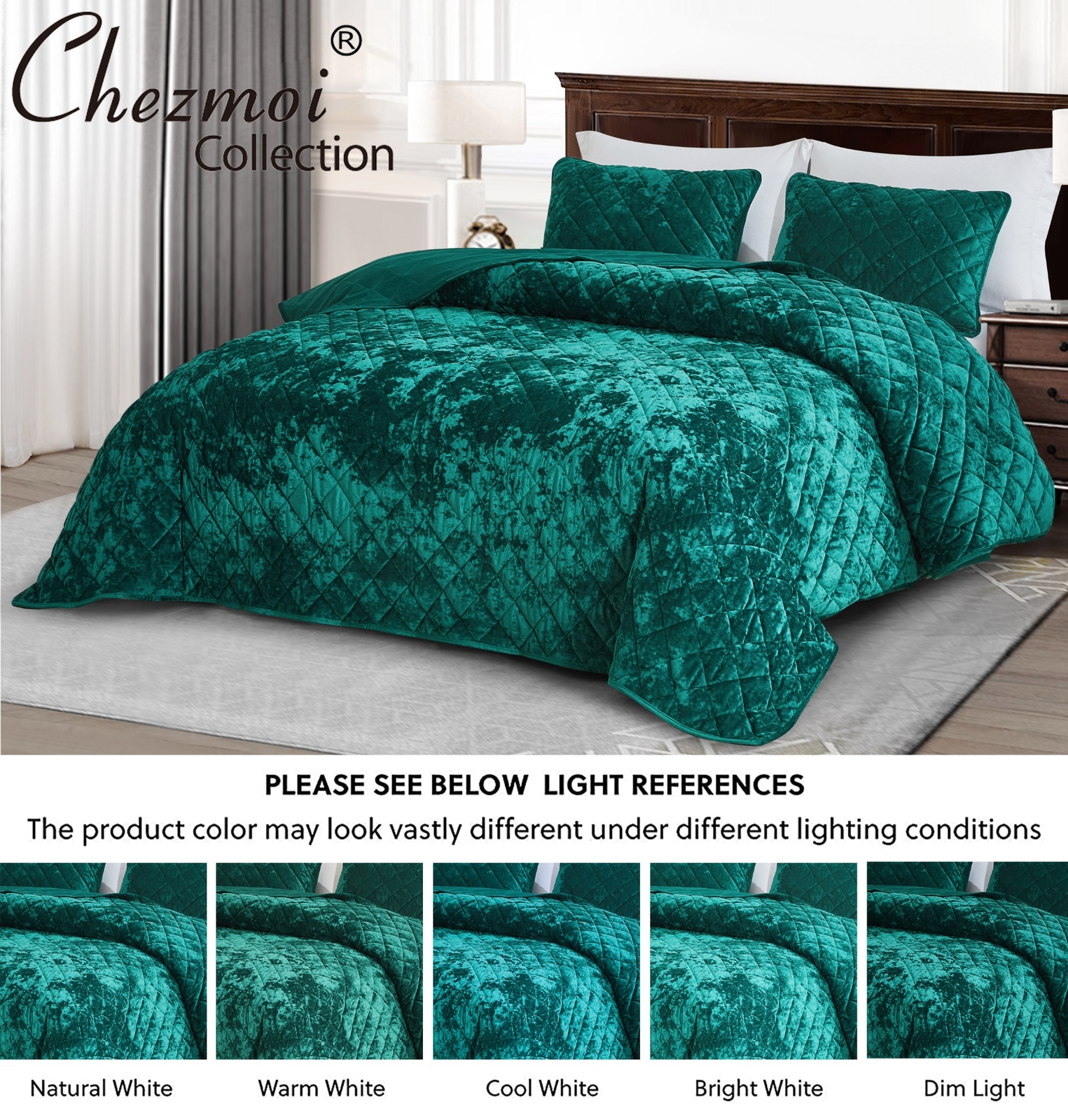 Chezmoi Collection Lux 3-Piece Diamond Stitch Plush Distressed Velvet Quilt Set