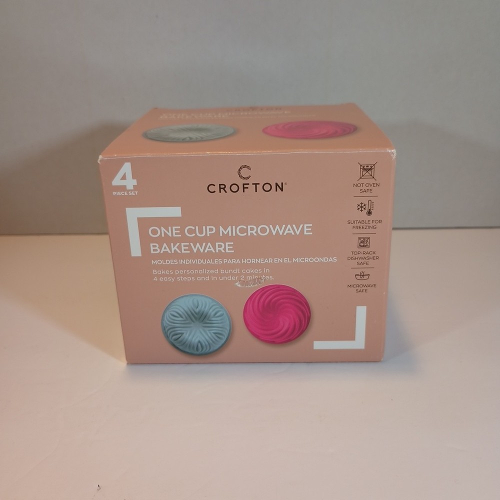 Crofton 4 Pack One Cup Microwave Bakeware Pink & Teal 4.4"