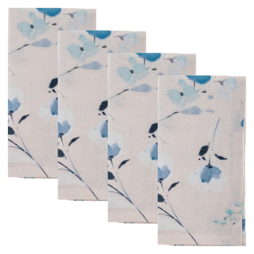 Linen Blend Dinner Napkins S/4 Blue Floral
