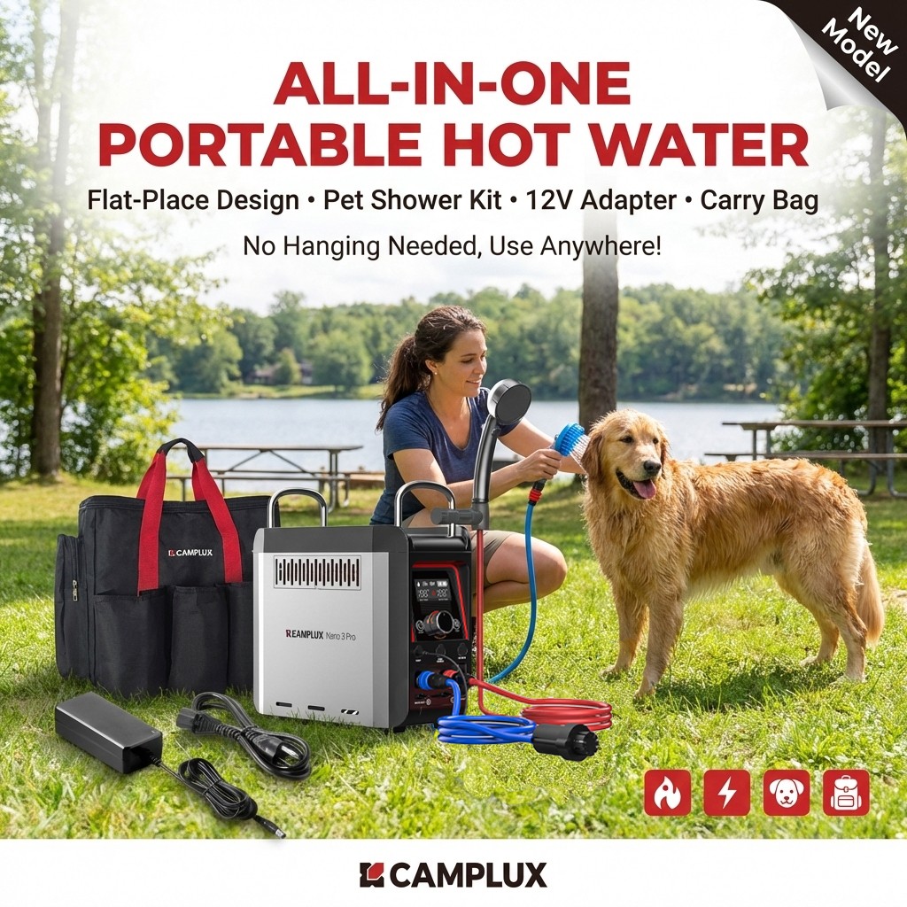 CAMPLUX Nano 3 Max Portable Gas Water Heater & Pump Rechargeable Shower System