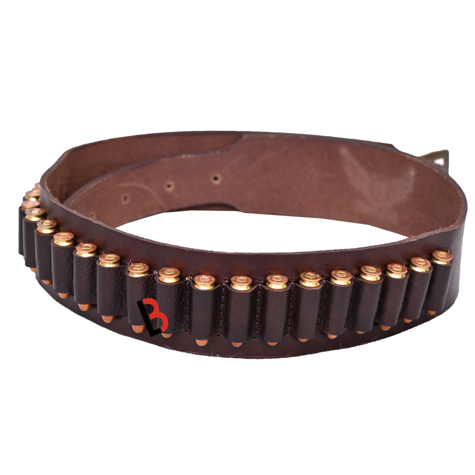Cowhide Leather Adjustable Bandolier Cartridge Belt for.22, Vintage Brown