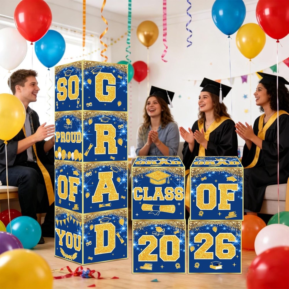 Blue and Gold Graduation Decorations 2026, 4Pcs