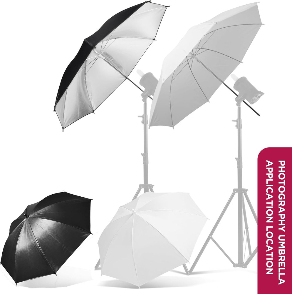 33" Translucent White Soft Umbrella & Silver Reflector Diffuser Lighting Kit