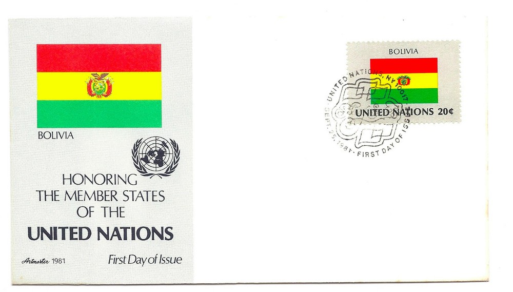 United Nations #352 Flag Series 1981, Bolivia, Artmaster, FDC