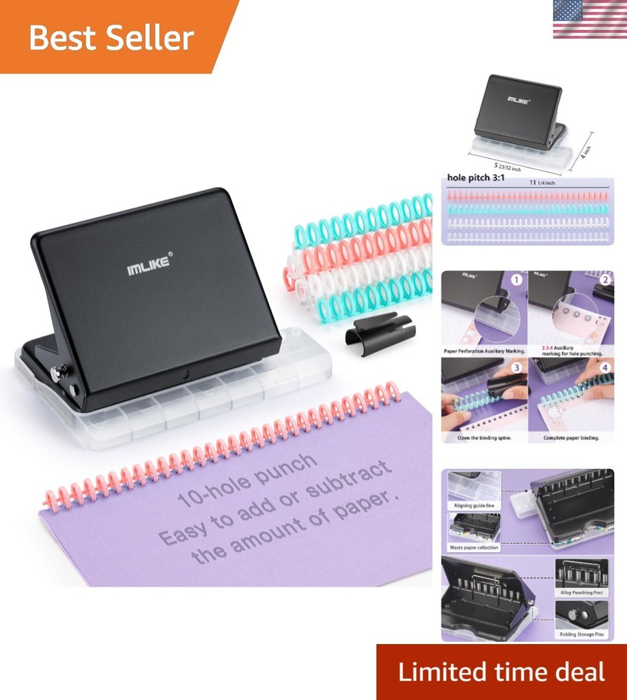 Practical 10-Hole Binding Machine with Multi-Color Binding Spines for Planners
