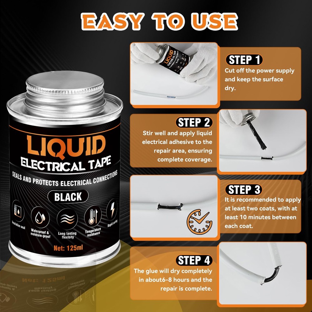 Liquid Electrical Tape, Quick Drying Insulating Electrical Glue, Black Waterp...