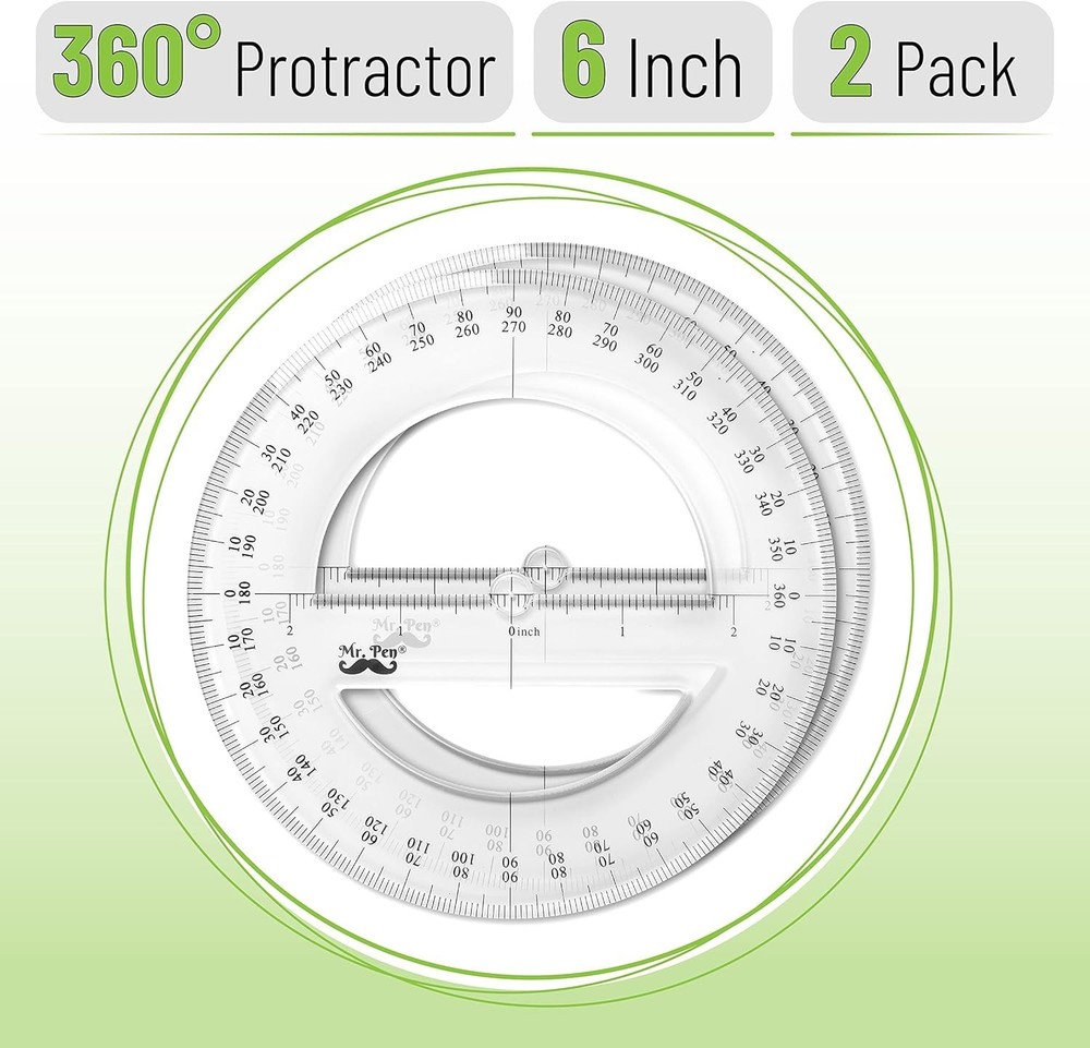Math Geometry Protractor Set - Two Transparent 360-Degree Tools for Adventures